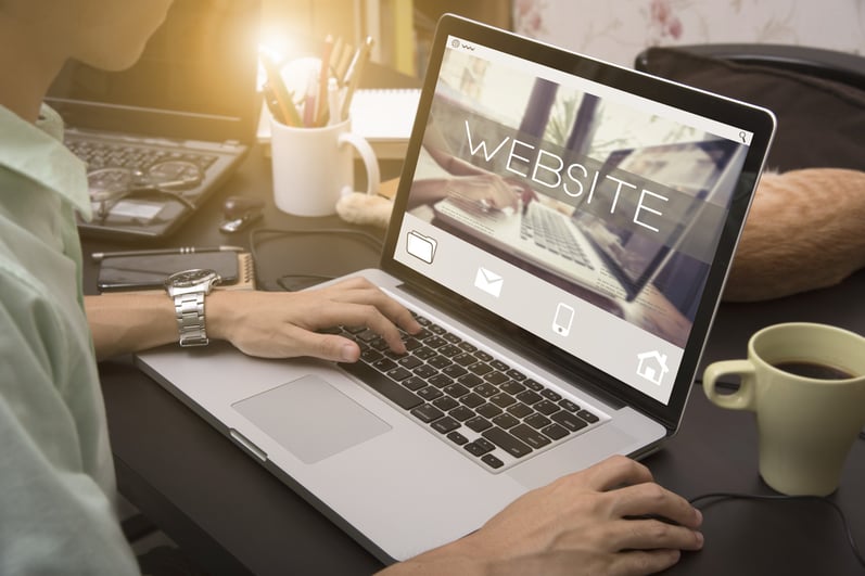 Businesswoman works on a website on her laptop