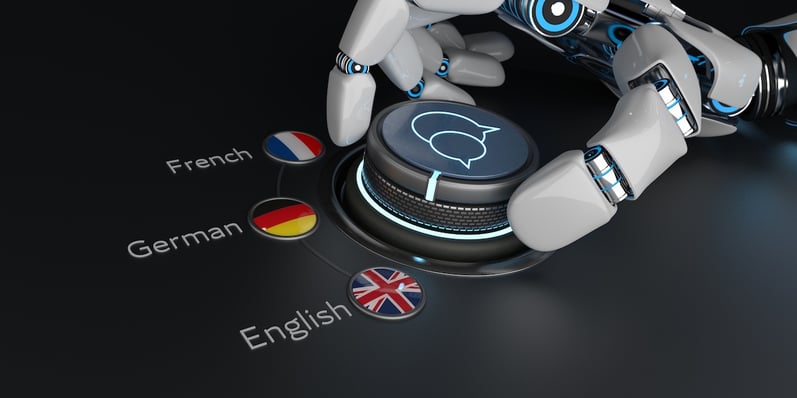 Roboterfinger drehen Regler zur Sprachauswahl