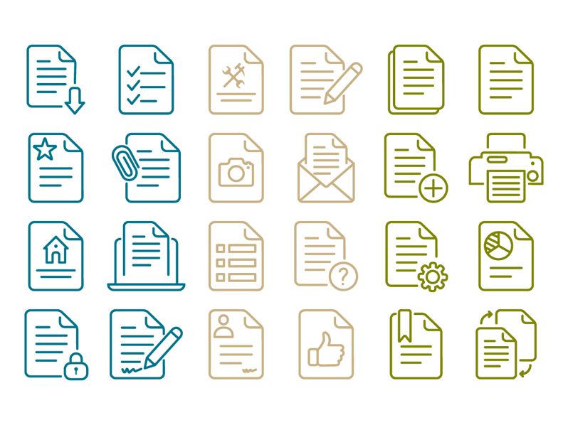 Icon list of various texts and documents